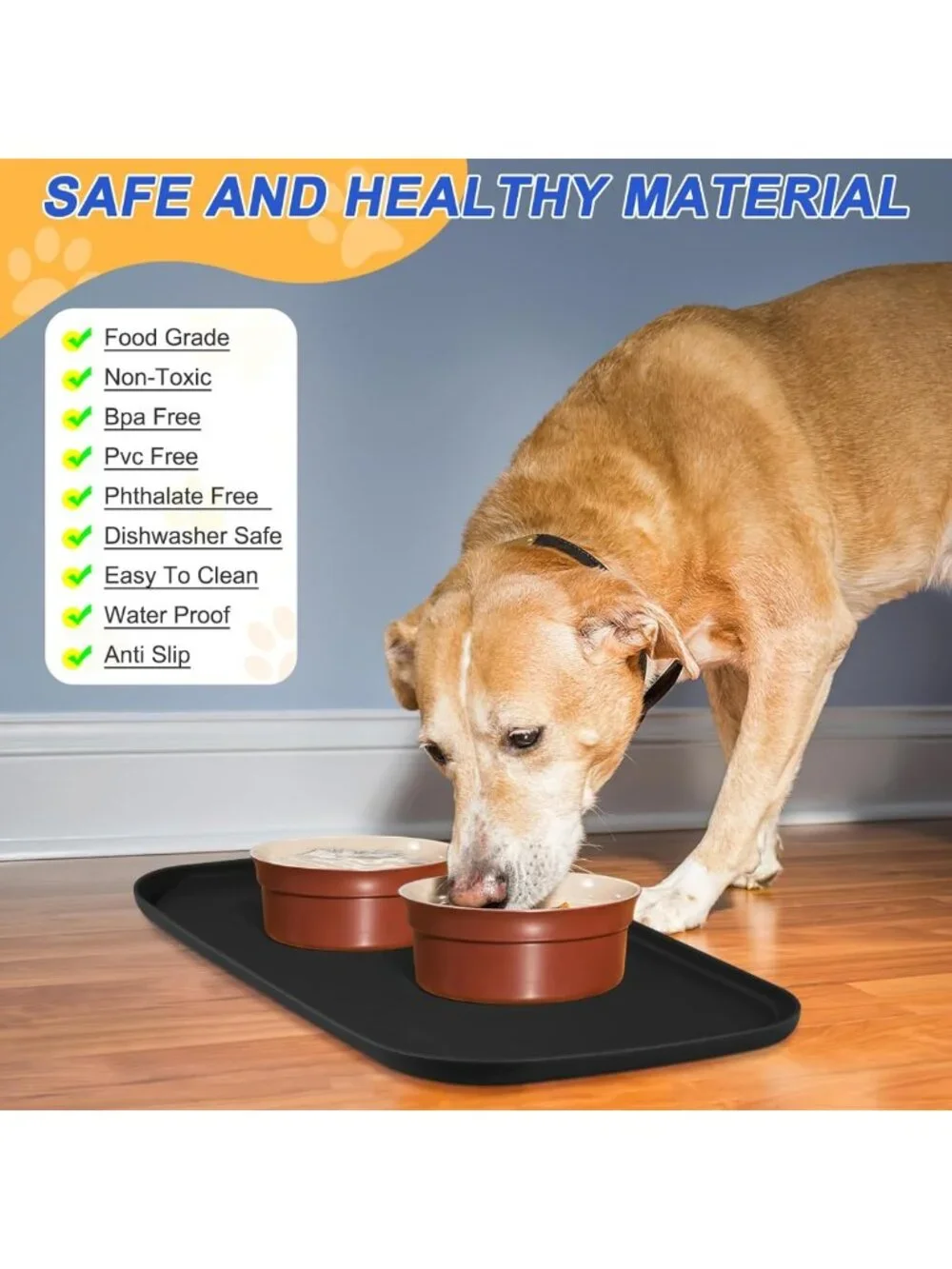 Waterproof Silicone Pet Food Mat with Raised Edge for Dogs & Cats - Easy Clean